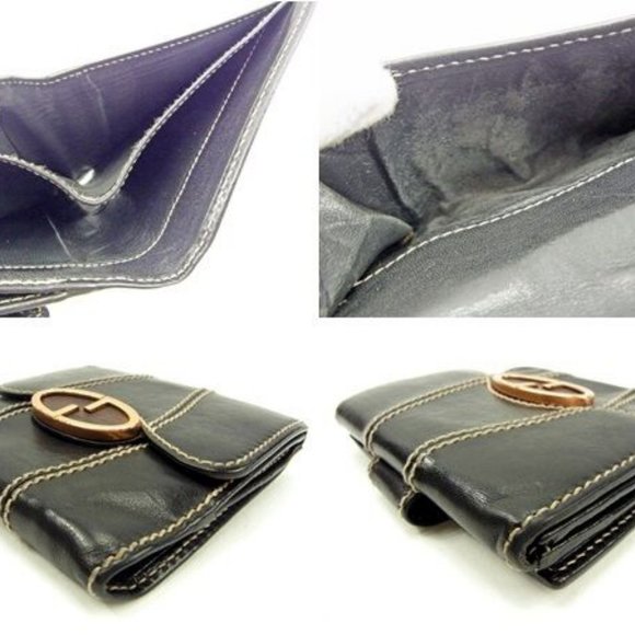 Authentic Gucci Wallet Purse G logos Black Woman unisex  Used - Picture 6 of 6